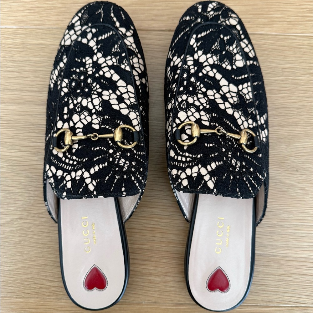 GUCCI- Black Mules with Gold Embellishments